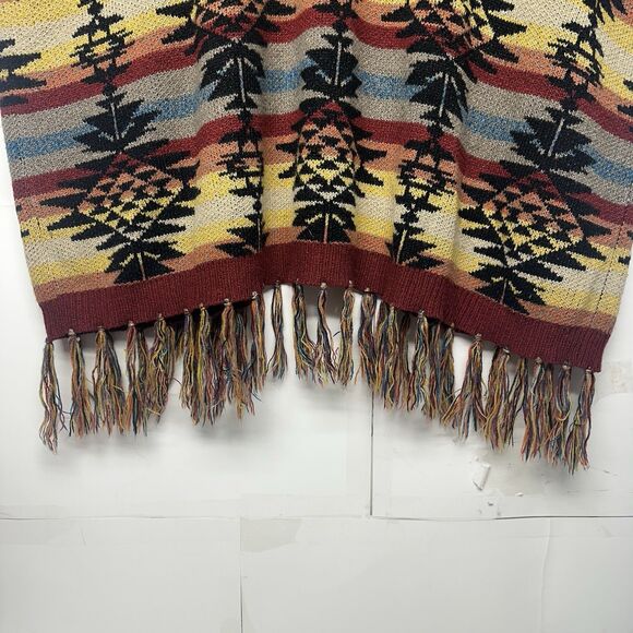 American Eagle Women’s Medium Aztec Tribal Sweater Vest Fringe Open Front - Picture 11 of 12
